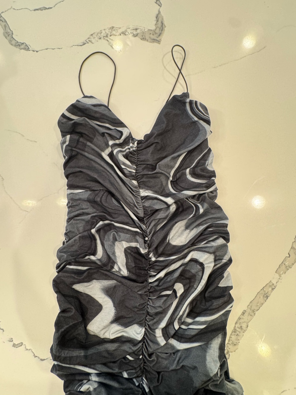 Women's Black & Gray Swirl Ruched Slip Dress ASOS